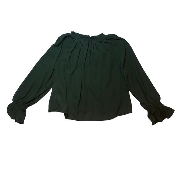 Madewell Smocked Peasant Blouse Green Long Sleeve Tie Neck Top Size S NWT - Picture 3 of 5